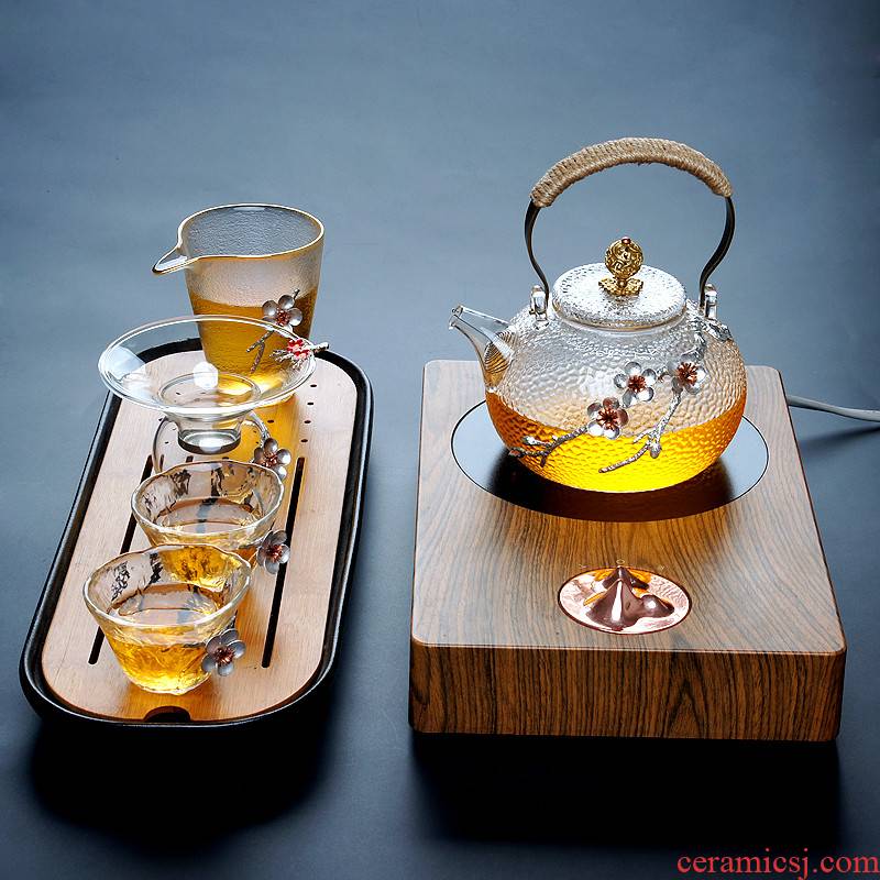 Japanese electric TaoLu boiled tea, household heat resistant glass hammer web celebrity name plum flower tea kettle white teapot is special