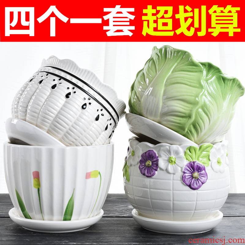 Heavy flowerpot ceramic large special offer a clearance package mail with tray was creative contracted more than other move flower pot in meat