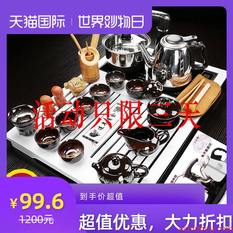 Violet arenaceous kung fu tea set suits for domestic small set of ceramic cups contracted tea tray automatic integrated tea combination