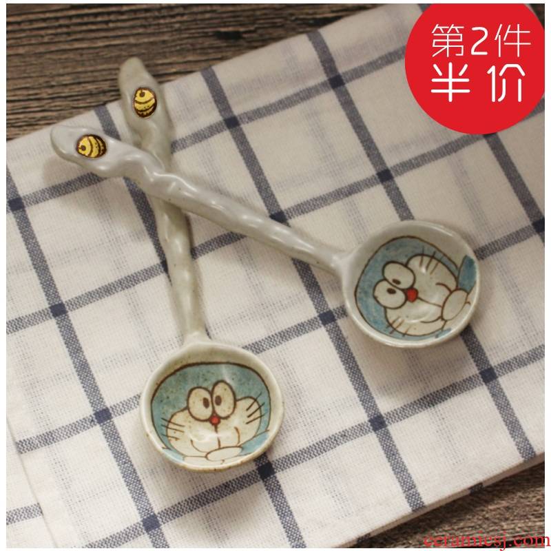 Implicit artisan Japanese - style tableware ceramic spoon ladle soup spoon ladle long handle porcelain run under glaze color