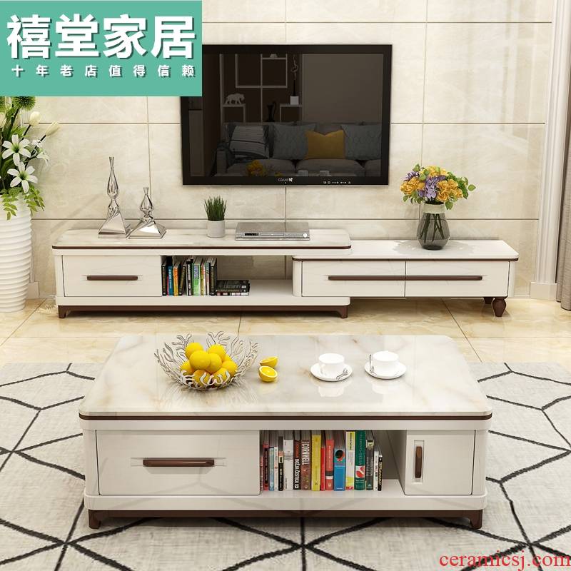 TV ark, combination of the sitting room is contracted and I tea table small family toughened glass marble of the lacquer that bake expansion tank platform