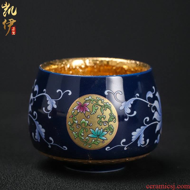 Colored enamel gold cup creative ceramic sample tea cup master cup single CPU kung fu tea tea bowl, gift boxes