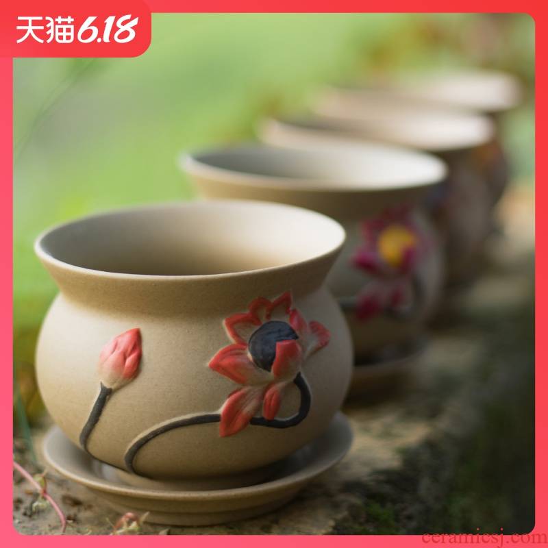 Biscuit firing coarse pottery flowerpot creative Chinese wind restoring ancient ways is contracted, fleshy checking ceramic breathable classical combination flowerpot