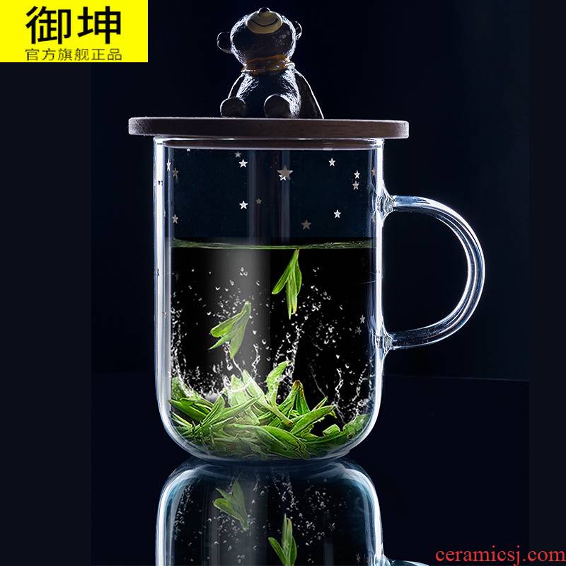 Watch people high borosilicate glass water glass tea cup female students creative cartoon lovers cup contracted the ironing