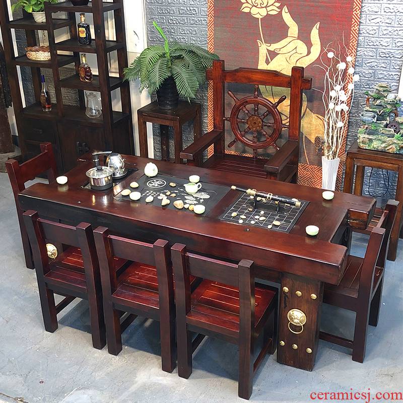 The old ship wood tea table and chair combination of Chinese style tea art all contracted from The solid wood furniture make tea table, tea table table