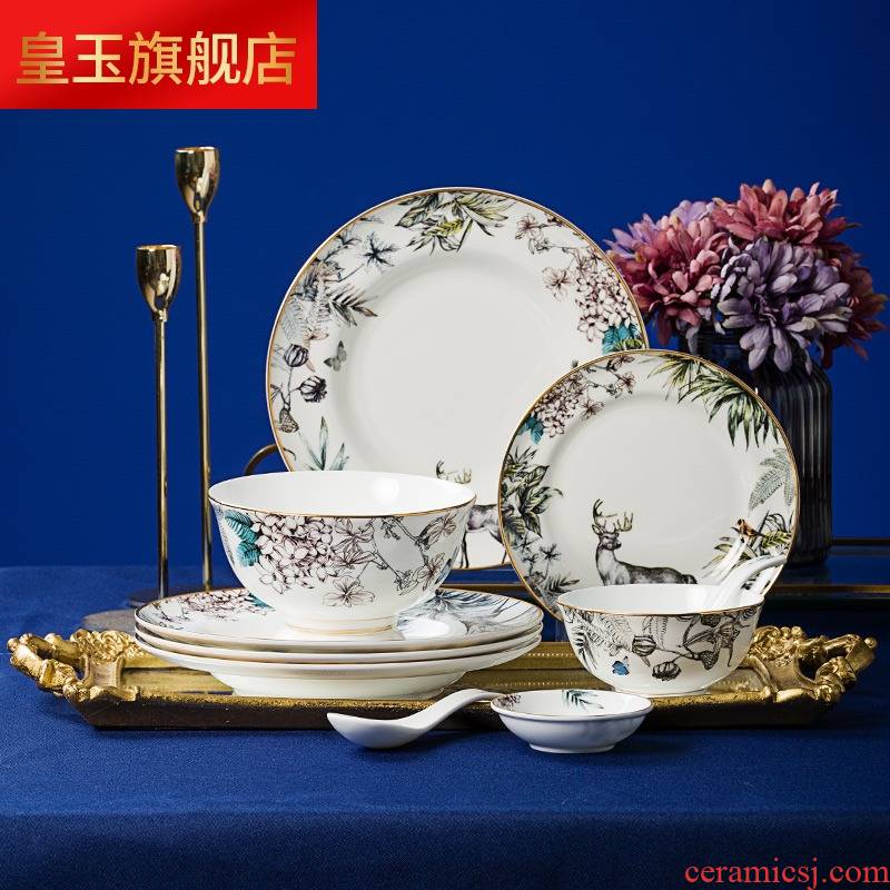 8 PLT jingdezhen ceramic tableware Chinese style luxurious dishes suit household chopsticks to eat bowl bowls plates originality