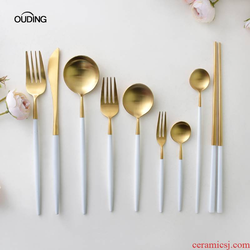OUDING concise platinum knife and fork stainless steel knife and fork western - style food tableware forks long - handled spoons steak knife and fork spoon
