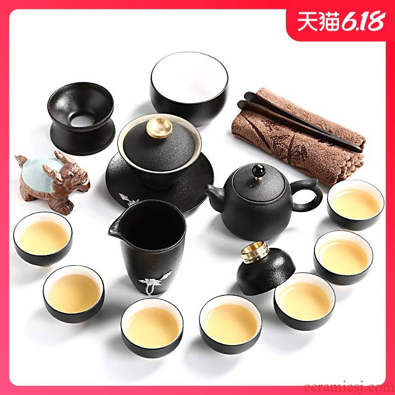 Sand embellish of black tea set contracted kung fu tea set lobo silver ceramic teapot tea cups of a complete set of the sea