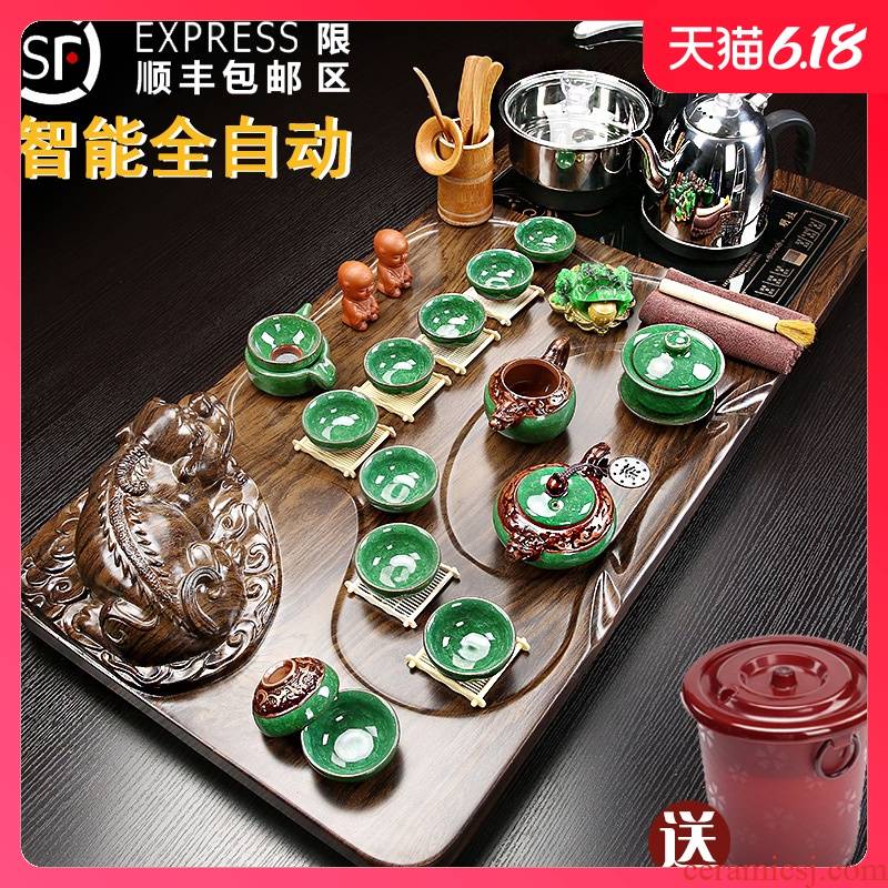Violet arenaceous kung fu tea set suit household contracted sitting room solid wood tea tray of a complete set of automatic tea sets tea sea