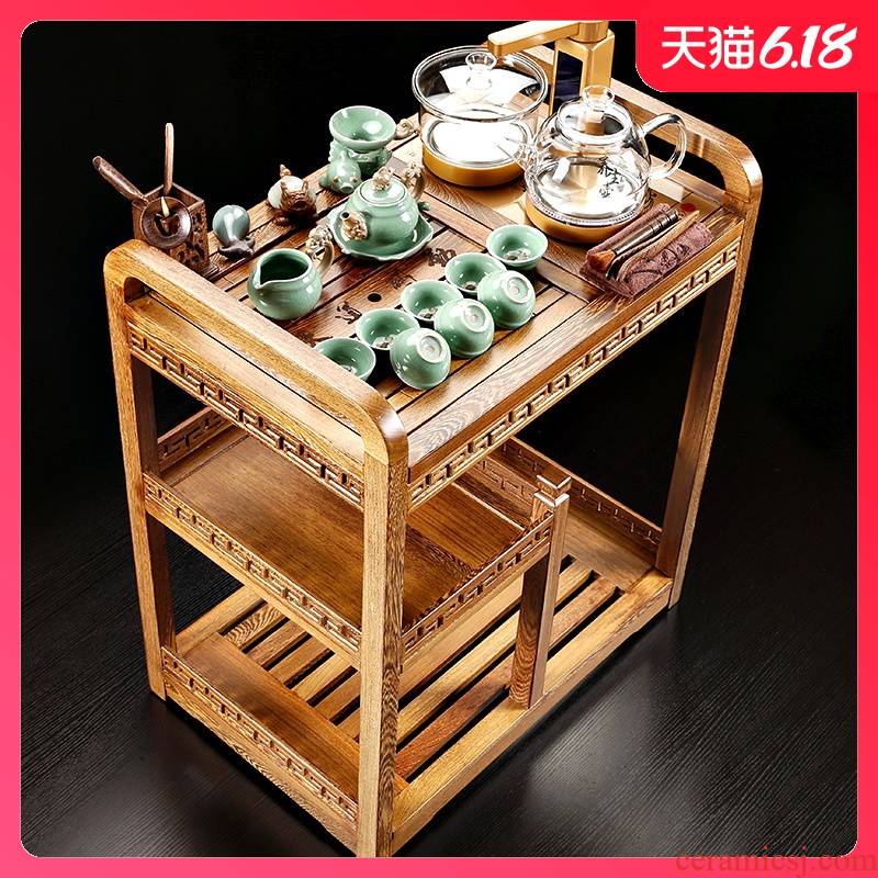 Sand stone embellish sharply wenge mobile car kung fu tea health glass pot of tea tea tray was small tea table tea tank