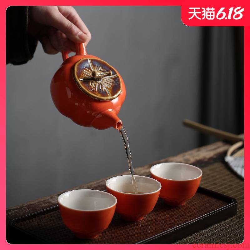 Sand embellish ceramic travel a pot of four cups of kung fu tea set household teapot teacup of a complete set of creative gift set custom