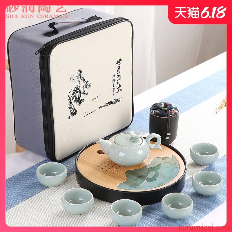 Sand embellish elder brother up travel your up ceramic tea set household contracted Japanese office small round tray was portable package