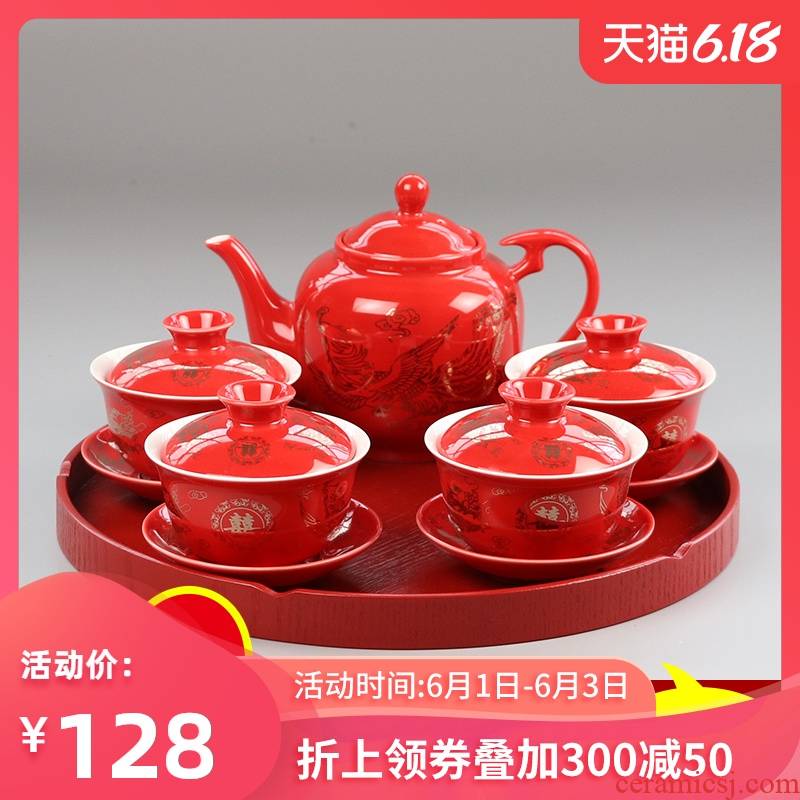 I swim anniversary picking worship worship the teapot teacup suit tureen teapot festival ceramic Chinese wedding dowry
