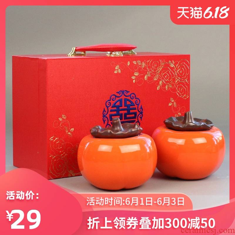 I swim well persimmon in pairs ceramic seal pot small persimmon persimmon tea furnishing articles wedding celebrations with a gift to the question