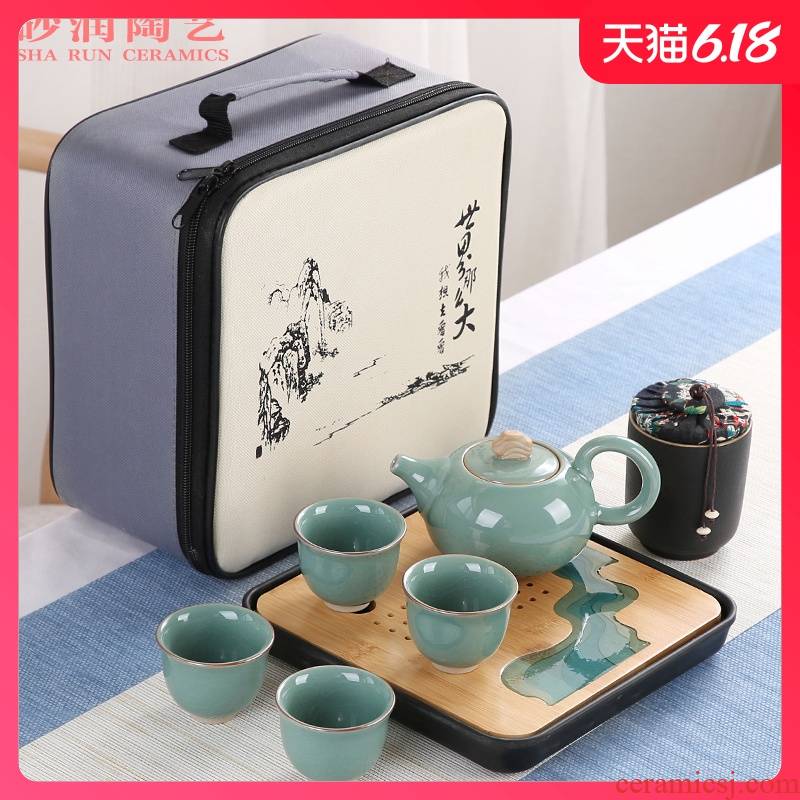 Kung fu tea set household contracted ceramic sand embellish elder brother up with Japanese is suing travel portable package small dry tea tray