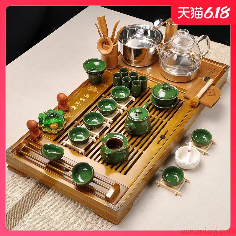 Sand run automatic tea suit household violet arenaceous kung fu tea glass pot of solid wood tea tray was contracted combination