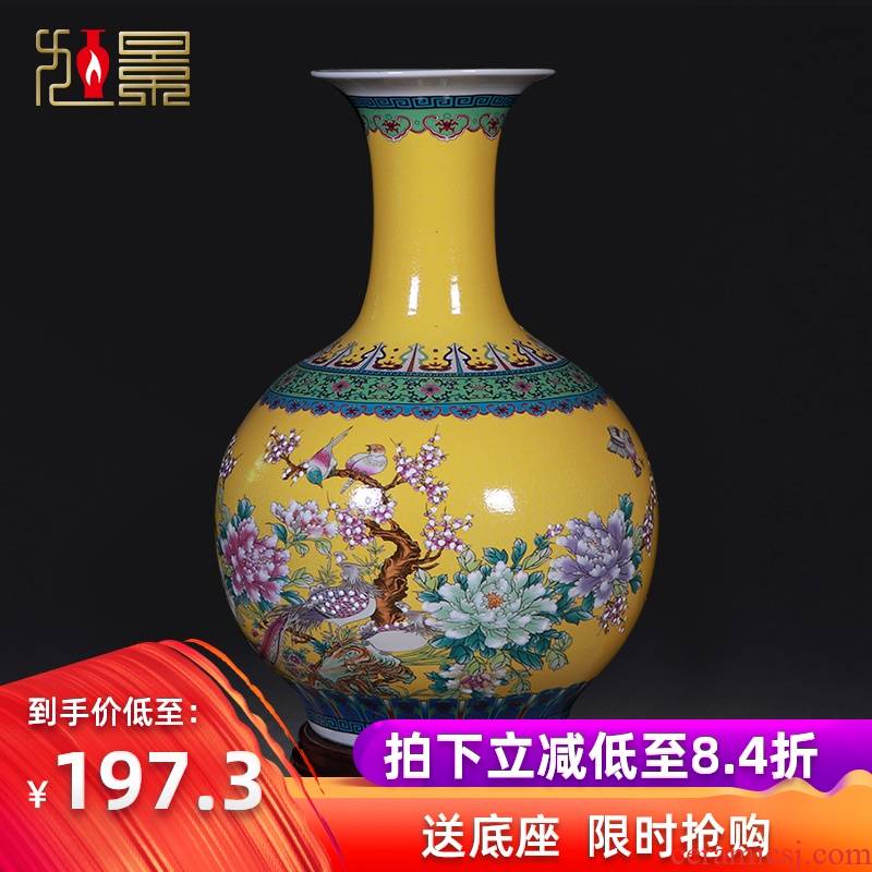 Jingdezhen ceramic large vase furnishing articles European - style colored enamel flower arranging, modern living room home decoration arts and crafts