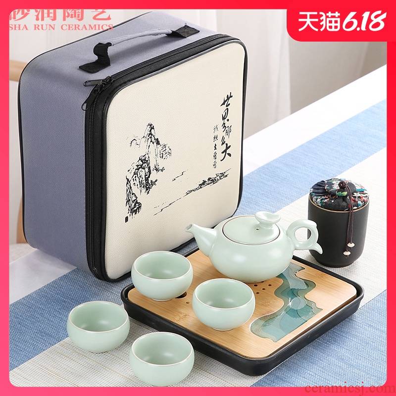 Brother sand embellish your up up kung fu tea set suit household contracted ceramic Japanese travel portable package small dry tea tray