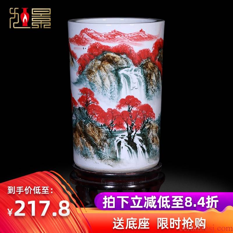 Jingdezhen ceramic vase painting and calligraphy calligraphy and painting scroll cylinder barrel landing large household act the role ofing is tasted, the sitting room to receive cylinder furnishing articles