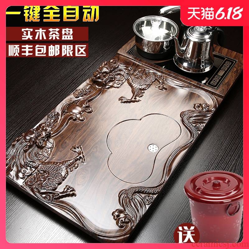 Sand embellish tea tray tea set induction cooker household contracted automatic water which sharply stone solid wood tea across indicates the Taiwan strait