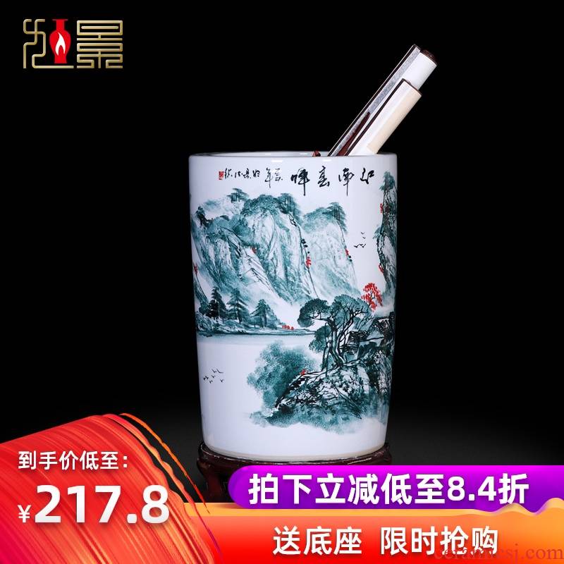 Jingdezhen ceramic vase painting and calligraphy calligraphy and painting scroll cylinder receive tube ground sitting room big flower arranging household act the role ofing is tasted furnishing articles