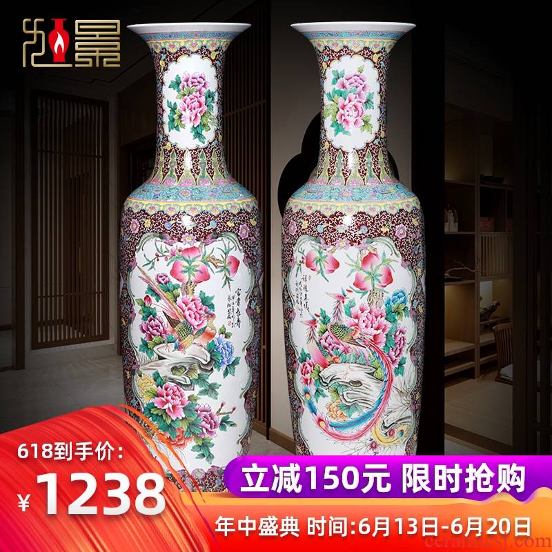 Jingdezhen ceramics powder enamel vase of large household living room opening housewarming hand - made flower adornment furnishing articles