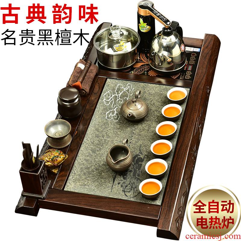 The beginning day, kung fu tea set solid wood tea tray was sharply tea table ebony stone tea tray automatic water heating furnace