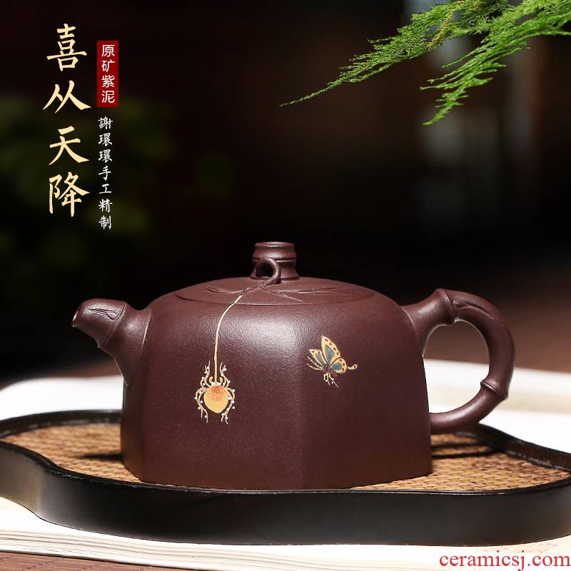 Mingyuan tea pot of yixing it pure manual undressed ore old purple clay teapot the six - party coloured drawing or pattern for private use tea set