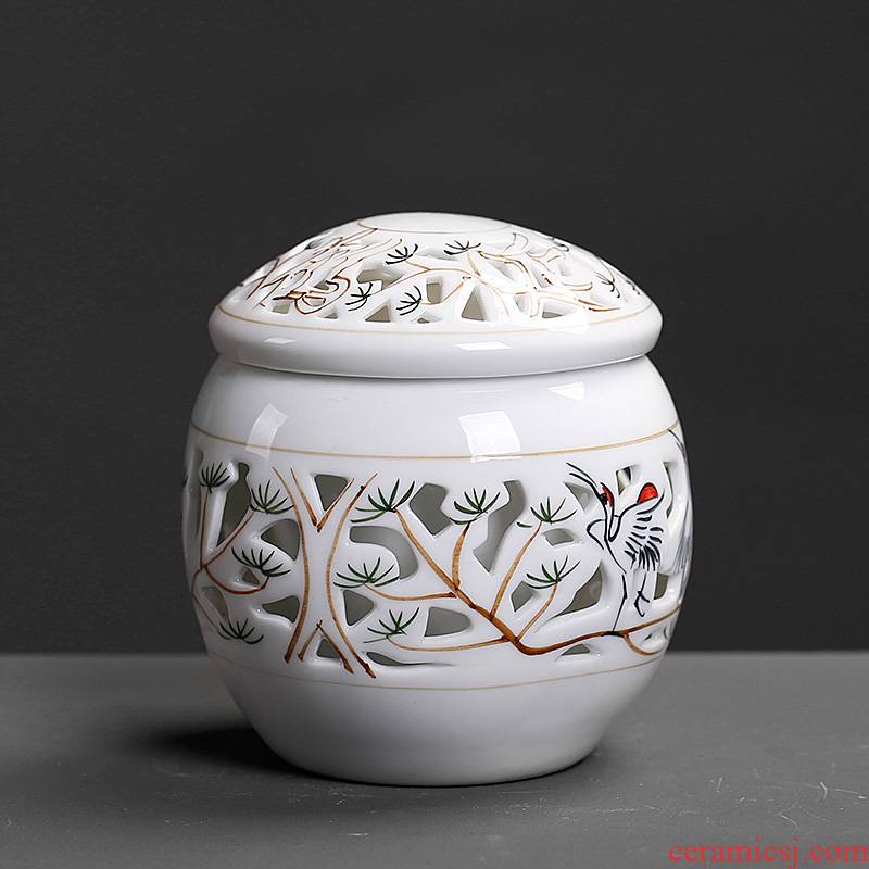 Blue and white porcelain tea pot, small and exquisite hollow out pine crane, prolong storage POTS ceramic double seal tea pot