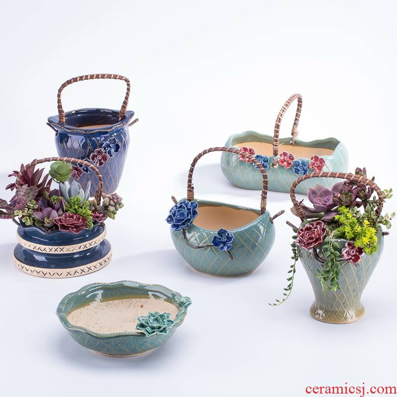 Pinch flower meaty plant pot ceramic coarse pottery cuhk small caliber, lovely creative move coarse pottery breathable specials