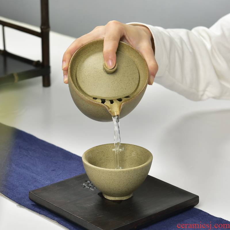 Retro coarse pottery crack cup travel tea set suit portable a pot of a cup of tea cup Japanese ceramic teapot