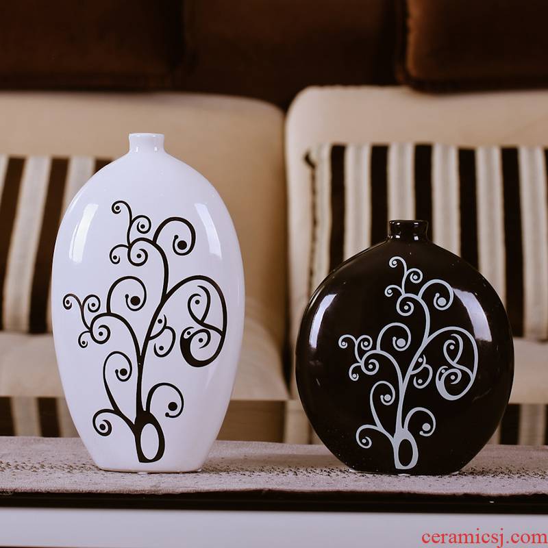 Simple black and white vase flower implement modern ceramic home decorations arts and crafts flower of new home sitting room furnishing articles of art