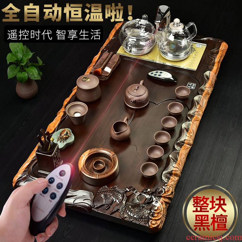 The beginning day, automatic solid wood tea tray ebony four unity of electric heating furnace purple sand tea sets tea tea taking