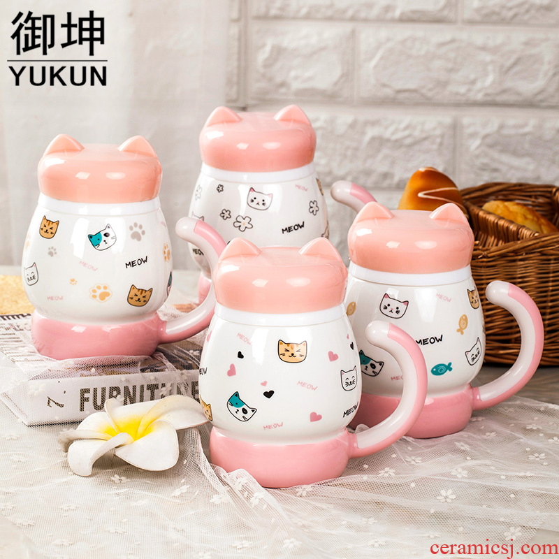 Royal kun ceramics mark cup tea cup han edition cartoon office female express hello Kitty large capacity
