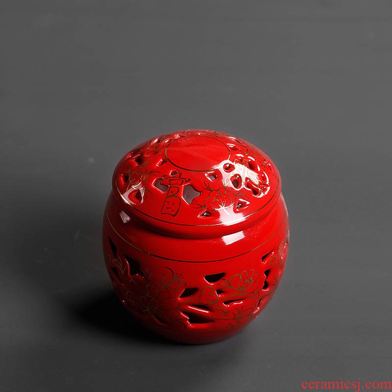 Ceramics kung fu tea set spare caddy fixings trumpet wedding present festive red seal pot mini