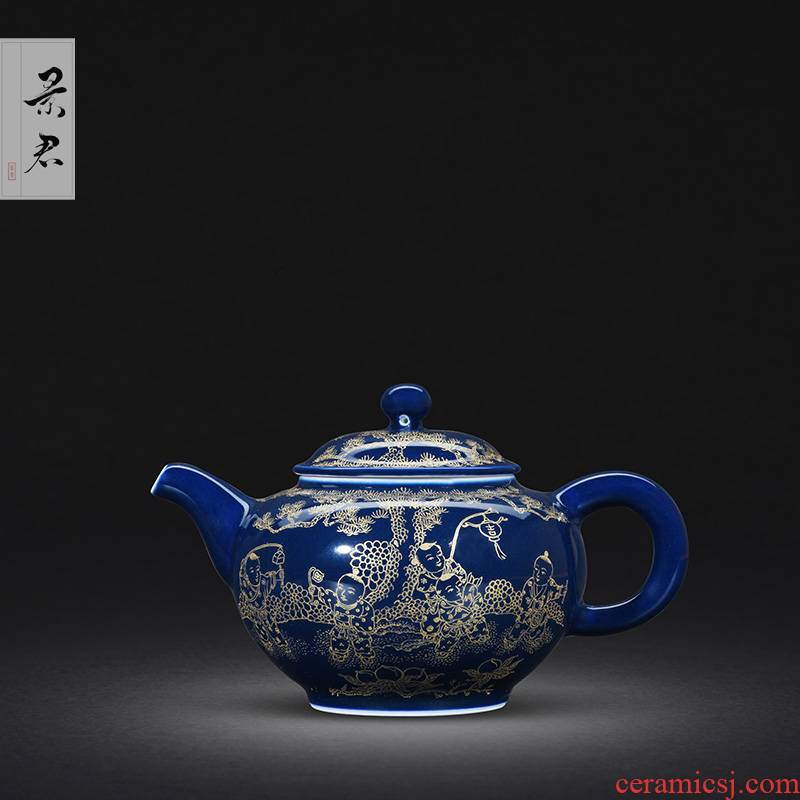 JingJun teapot jingdezhen ceramic teapot pure manual ji blue gold hand - made the lad of single pot CiHu tea set