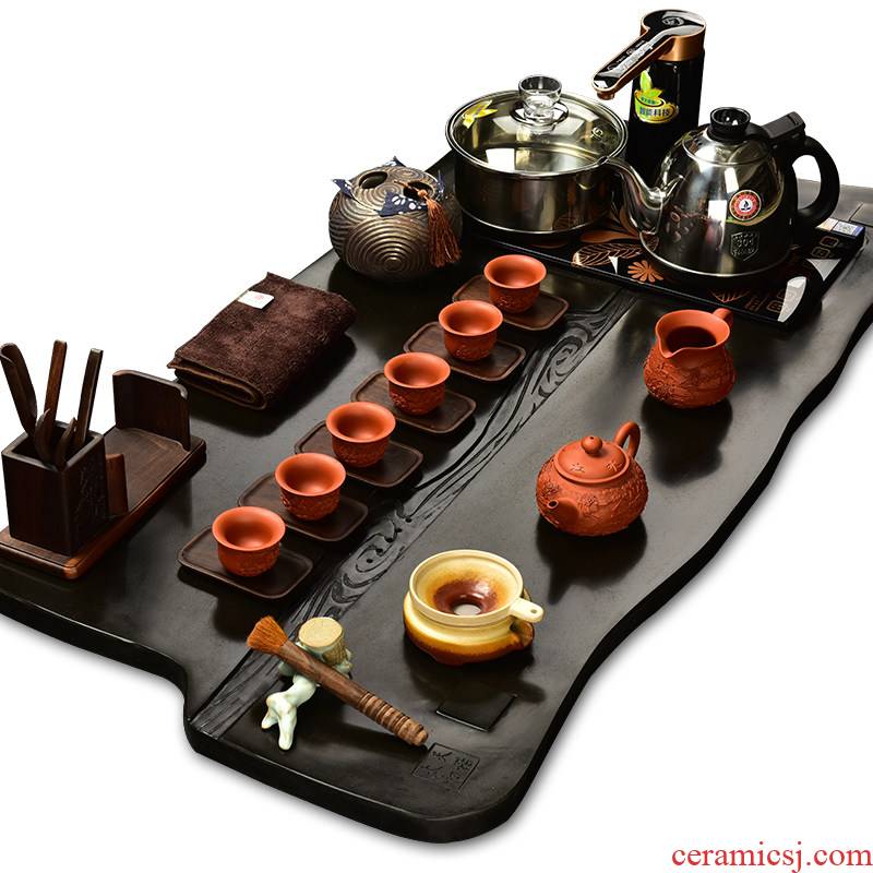 Purple sand tea set the beginning day, kung fu suit the joining together of four automatic intelligent stone tea tray annatto tea pot of tea