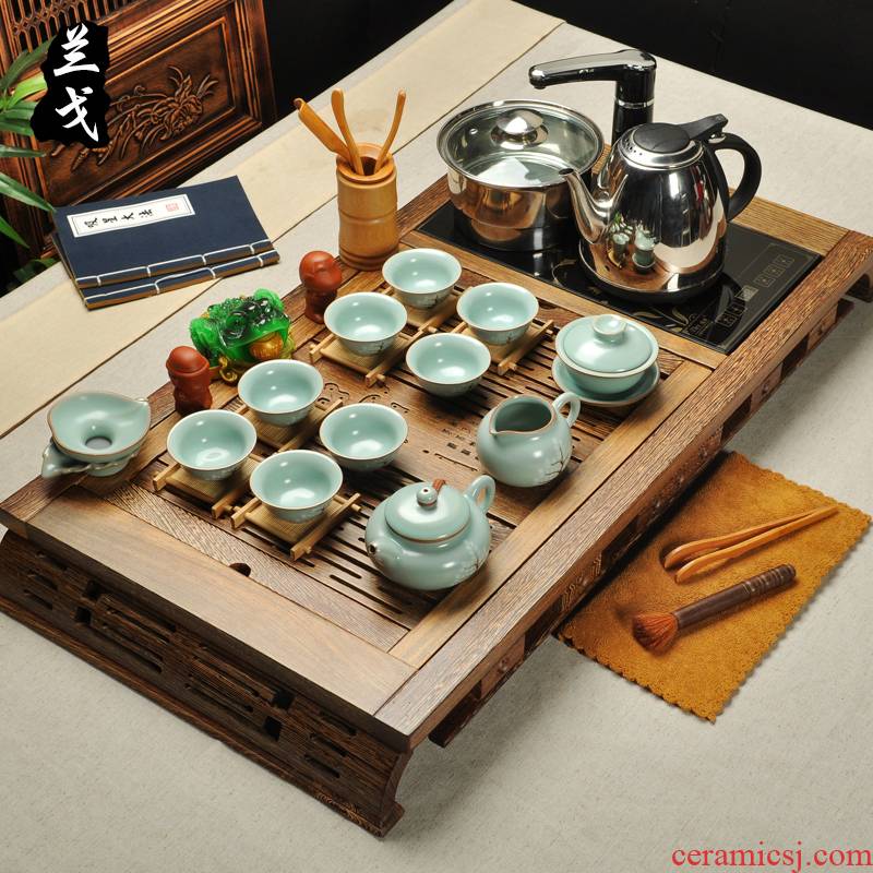 Having high - end wenge wood tea tray induction cooker four one a complete set of your up to calving kung fu tea set