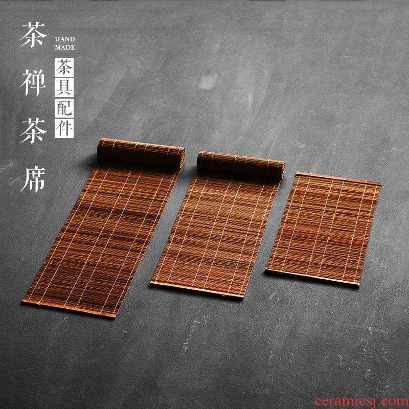 Zen tea bamboo mat bamboo has square flag accessories Japanese tea tea cup mat home furnishing articles kung fu tea set