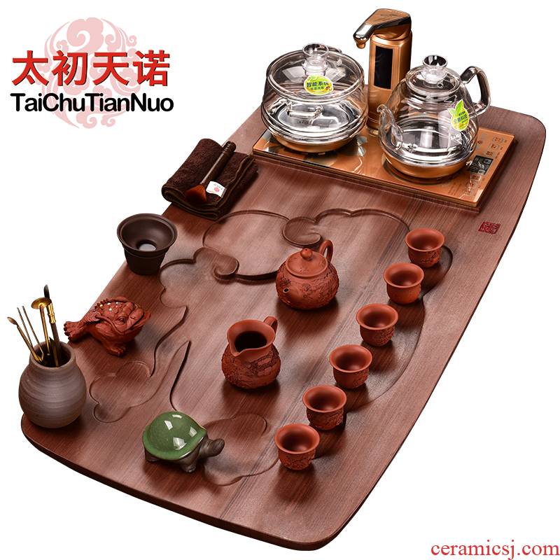 The beginning day, purple sand tea set red TanShiHong jade tea tray was full of a complete set of intelligent induction cooker four unity