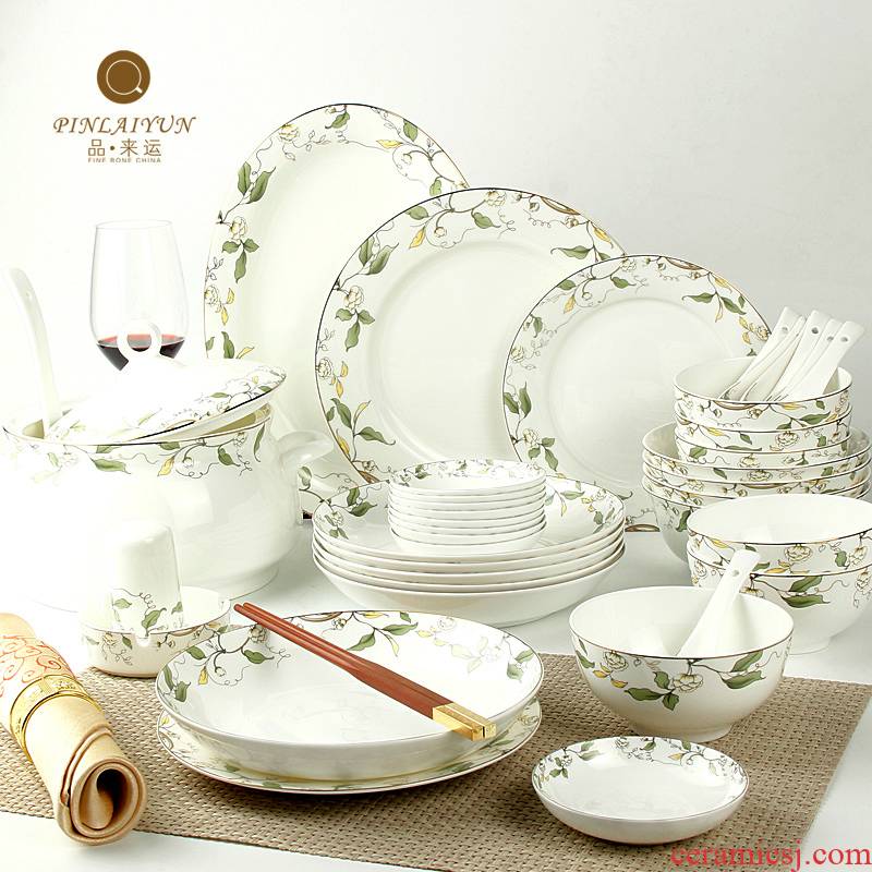 The dishes suit 50 heads of household tangshan ipads porcelain tableware suit to use suit Korean dishes suit ceramic dishes