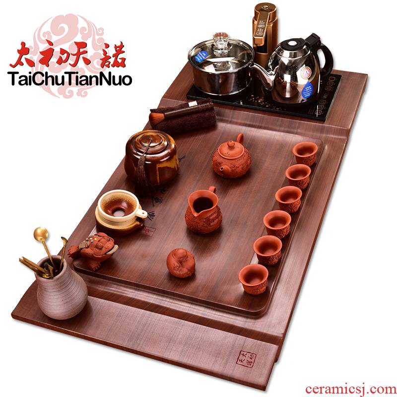 The beginning day, stone tea tray was four one red TanShi tea tea set live purple sand pottery kung fu tea furnace