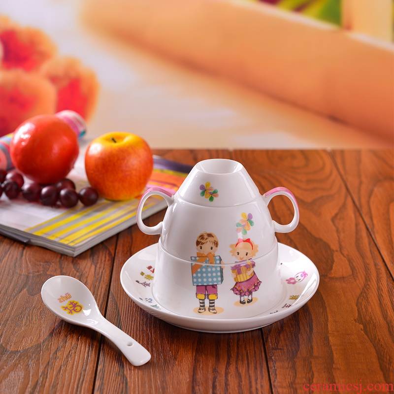 Porcelain, jingdezhen ceramic ipads China cartoon express Chinese zodiac tableware children head dishes spoon cup five birthday gift
