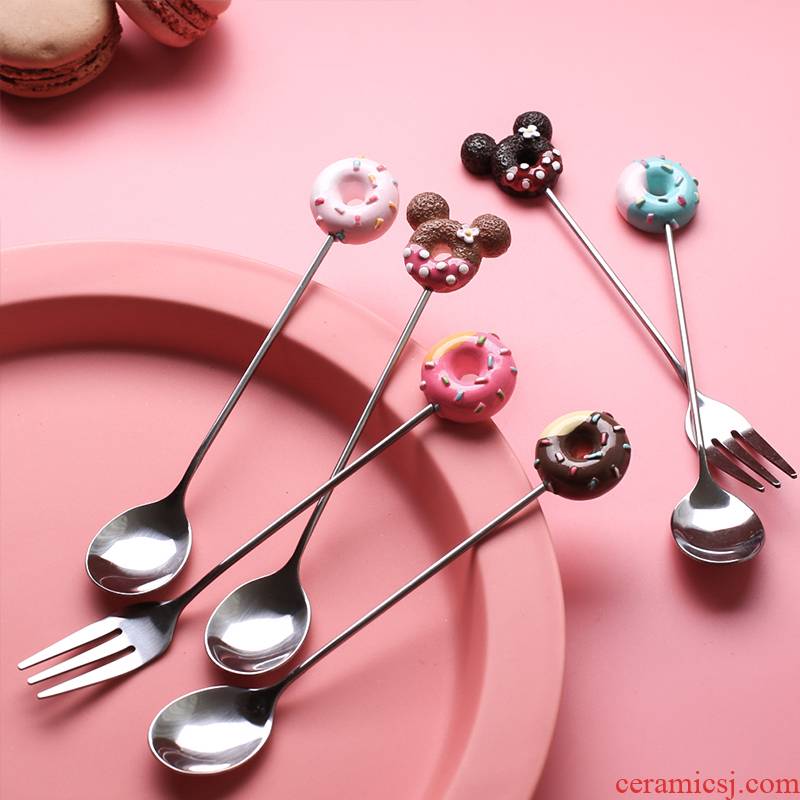 Sichuan island house express cartoon stainless steel ice cream run home fruit fork spoon coffee children tableware spoons