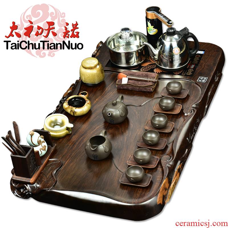 The beginning day, real wood, kung fu tea set four unity glass automatic pumping spend pear ebony tea tray tea stove