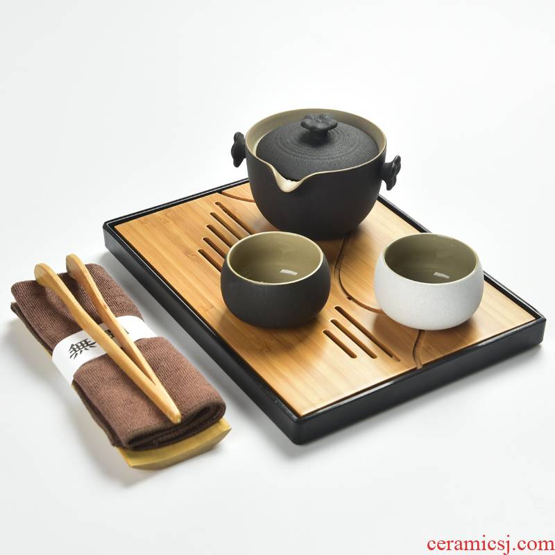 Black pottery home zen crack cup a pot of 2 cup travel office personal kung fu tea set tea cup