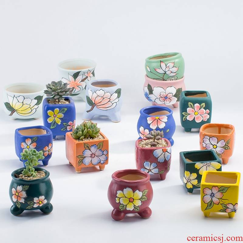 Hand - made combination household creative move small lovely delay jubilee set coarse pottery breathable fleshy flowerpot ceramics
