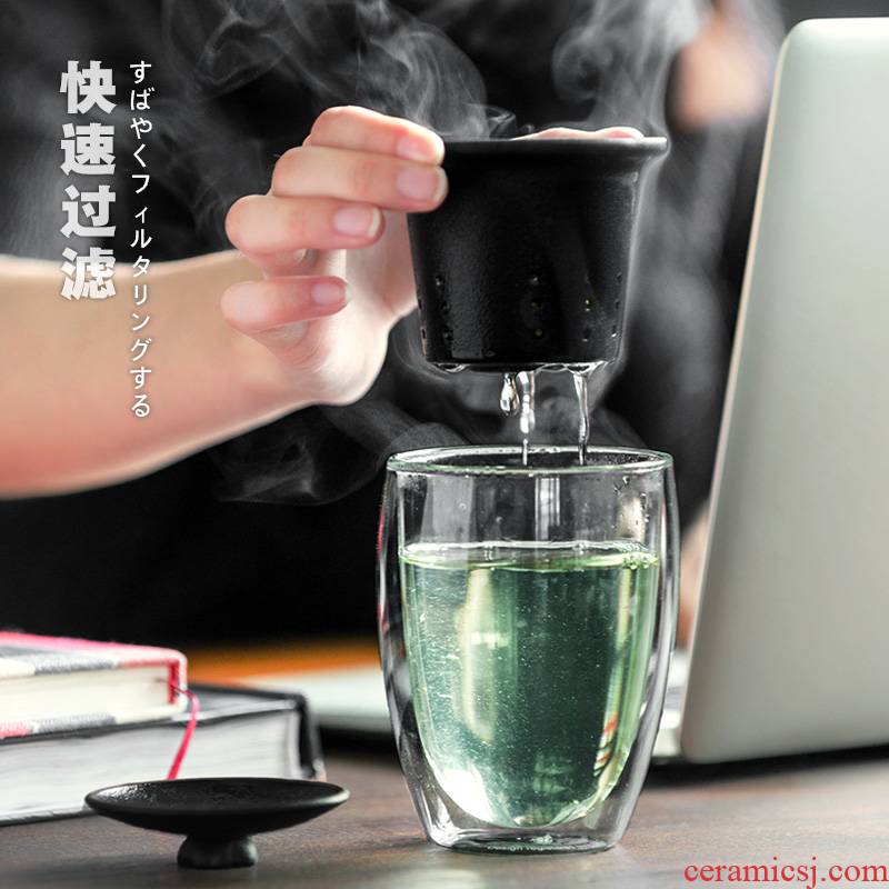Double contracted with cover heat - resistant glass filter tea cup mark cup tea separate office glass cup