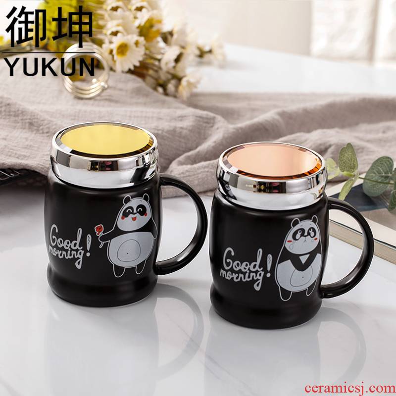 Royal kun couples ceramic keller creative cartoon express panda cup high - capacity mirror cover cup home office cup