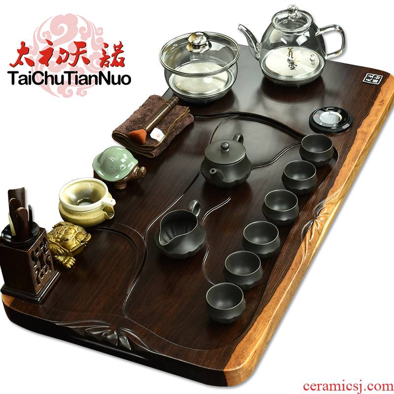 The beginning day, kung fu tea set solid wood tea tray tea automatic pumping glass pot of automatic tea service of tea table